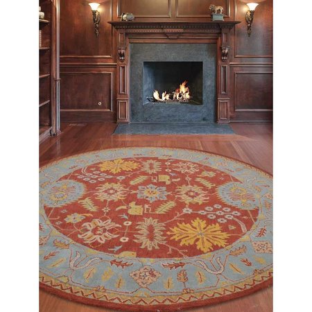 GLITZY RUGS 10 x 10 ft. Hand Tufted Wool Oriental Round Area RugRed & Blue UBSK00683T2603B13